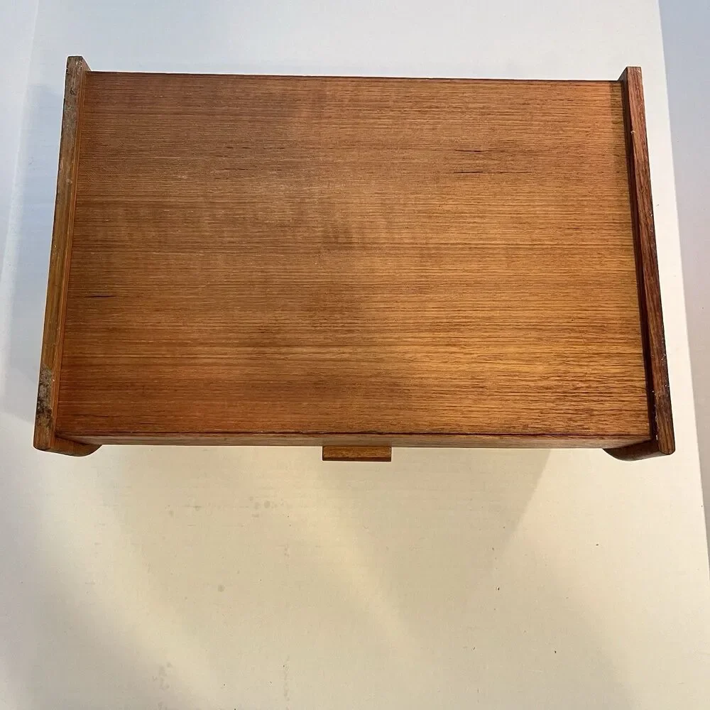 Vintage MCM Teak Tambour Wooden Roll Top Bread Box Baker Heart Stuart